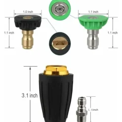 Turbo Dyse til Højtryksrenser, Roterende Dyse og 7 Tips, 1/4' Quick Connect, 4000 Psi, Jet Kit til Højtryksrenser, Højtryksrotator, Sort
