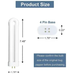 Udskiftningspære til insektfanger til 15 Watt insektlampe, 7,5-tommer FUL 15W-BL U-formet pære til 15wht 4-pak [DB] White