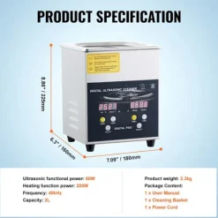 Ultralydrenser-Duoku-2 L-Digital Professionel Laboratorie Renser med Timer-Varme 100 W