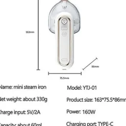 USB Genopladelig Mini Bærbar Trådløs Rejse Strygejern - Til Rejser, Håndarbejde, Rejser - 360 Graders Strygemaskine - S