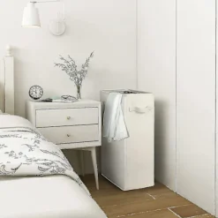 Vaskeskurv Slank Vaskeskurv Smal Vaskeskurv Med Foldbar Håndtag Beskidt Tøj Bærbar Tynd Vaskeskurv Organizer Opbevaringskasser (55cm, Beige