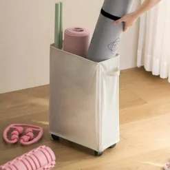 Vasketøjskurv med Hjul, Rullende Vasketøjskurv Sammenklappelig Tøjopbevaringsvogn Foldbar Yogamåtte Opbevaringshylder Slank Hjørneopbevaringsarrangør med | Fyndiq