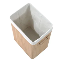 Vasketøjskurv Vasketøjsboks Med Låg Vasketøjskurv Lærredspose Bambus Foldbar 72L Naturel 40 X 30 X 60 Cm