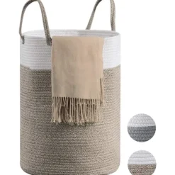 Vasketøjskurv Vasketøjskurv Opbevaringskurv Tøjkurv Bomulstov Brown 40cm(D) x45cm(H)