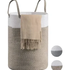 Vasketøjskurv Vasketøjskurv Opbevaringskurv Tøjkurv Bomulstov Brown 40cm(D) x45cm(H)