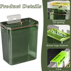 Vægmonteret skraldespand med lufttæt låg, pladsbesparende vægmonteret affaldsbeholder til køkken, badeværelse, stue, klare designs holdbar ophængning Transparent green large size | Fyndiq