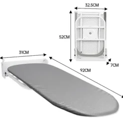 Vægmonteret strygebræt 180 graders rotation hængende til stue lille plads hvid grå White Gray 92cmx31cm