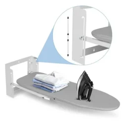Vægmonteret strygebræt 92x31cm Pladsbesparende - HØJDEJUSTERING - til damp/elektrisk strygejern - Grå