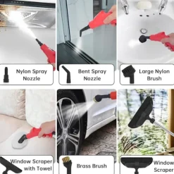 2500W damprenser med berøringsskærm, 1000 ml stor kapacitet, med 5 forskellige dyser (rød)