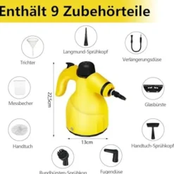 1000W håndholdt damprenser med 9 tilbehørsdele til fjernelse af pletter, fedt, autostole, vinduer, sofa, 350 ml tank