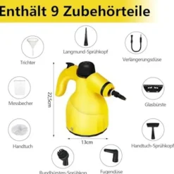 1000W Håndholdt damprenser med 9 tilbehørsdele til fjernelse af pletter, fedt, autostole, vinduer, sofa, 350 ml tank