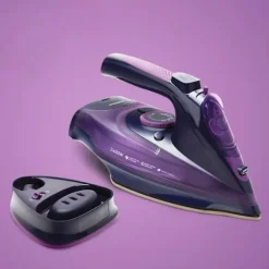 2400W Trådløst dampstrygejern med 5 justerbare hastigheder, anti-dryp, anti-kalk, EU-stik, lilla - 2m strømkabel