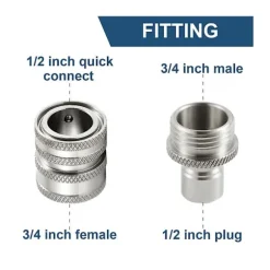 XJ-Rustfrit Stål Højtryksrenser Quick Connect Kit, m22 14mm til 3/8in Quick Connect, 3/4in til 1/2in Qu