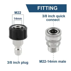 XJ-Rustfrit Stål Højtryksrenser Quick Connect Kit, m22 14mm til 3/8in Quick Connect, 3/4in til 1/2in Qu