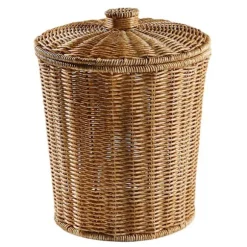 Yhsqv-vævet Kurv Affaldsspand Rund Rattan Affaldskurv Med Låg Plantekasse Vævede Kurve Flet Affaldskurv